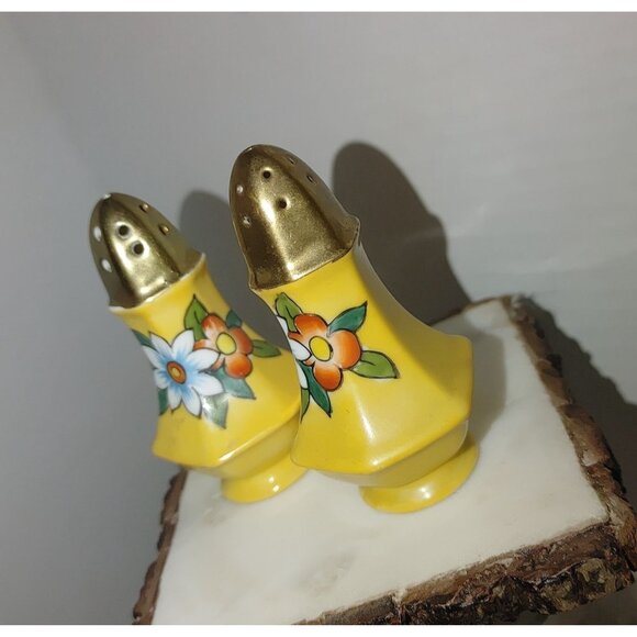 Noritake Japan Yellow Floral Salt Pepper Shaker Set Lidded Mustard Bowl Spoon - Picture 12 of 12